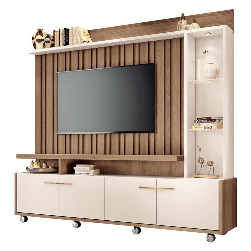 Estante Home Theater Titan Castanho Off White - HB Móveis