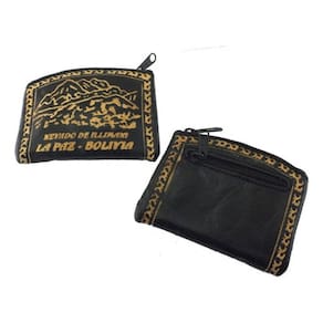 Kit 2 Porta Moedas Preto De Couro Estampa Artesanal B1644