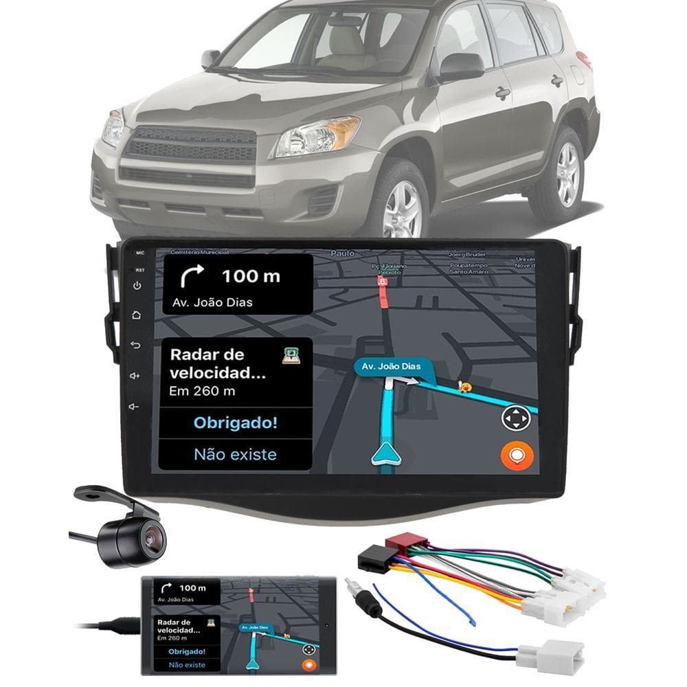 Multimídia 2 Din 9" Polegadas Toyota RAV4 2008 até 2011 Espelhamento Bluetooth USB + Chicotes + Câmera Ré