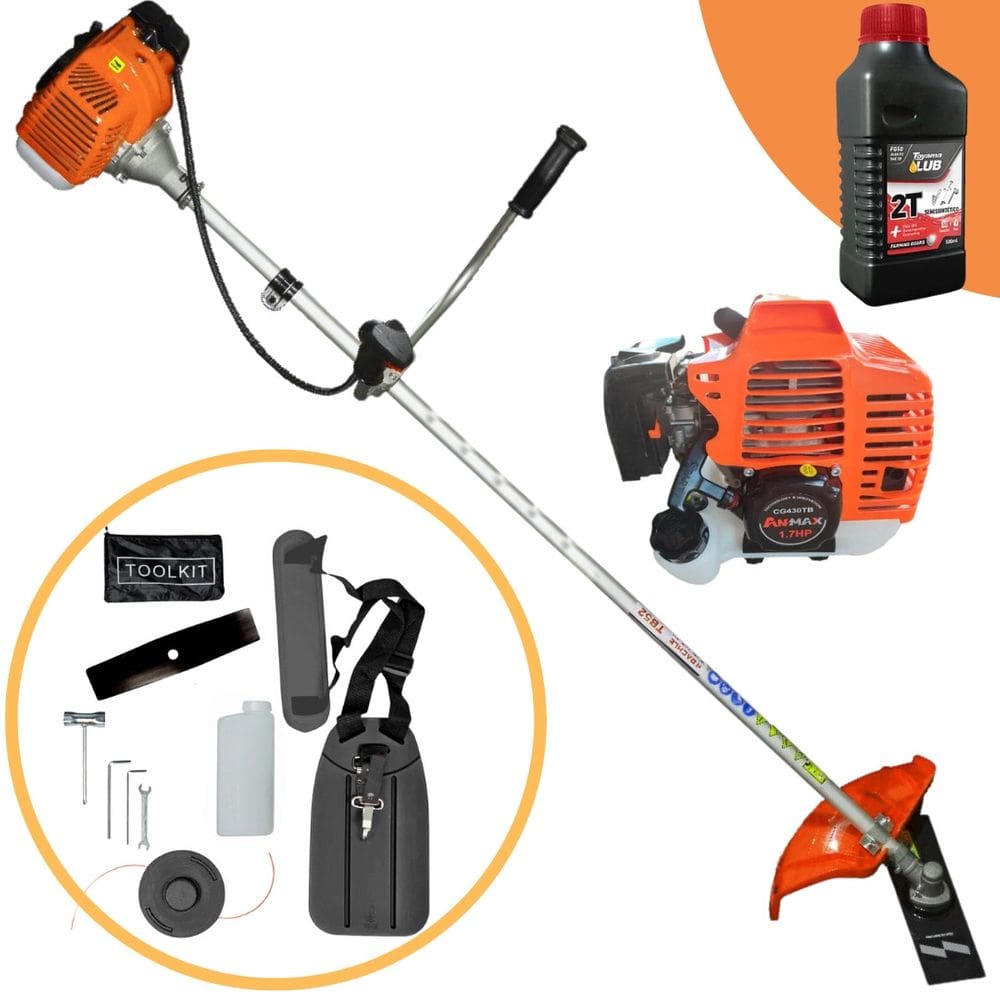 Roçadeira Profissional a Gasolina Anmax Cg-430 / CG 430 43cc 1,7hp c/ Faca 2 Pontas + Oleo Toyama 2T + Luvas + Oculos