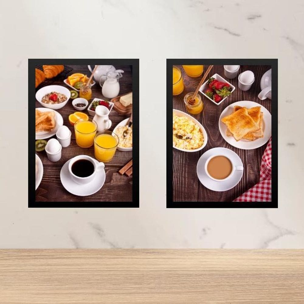 Kit 2 Quadros Gravuras Café Da Manhã 45X34Cm - Com Vidro