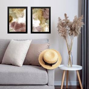 Kit 2 Quadros Sala Abstratos Aquarelados 45X34Cm - Com Vidro