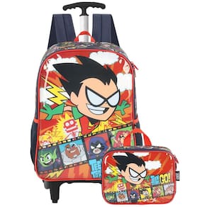 Mochila Titans Go Rodinhas E Lancheira Térmica Vermelho
