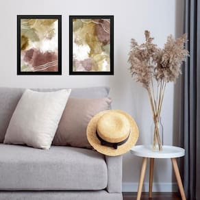 Kit 2 Quadros Sala Abstratos Aquarelados 33X24Cm - Com Vidro