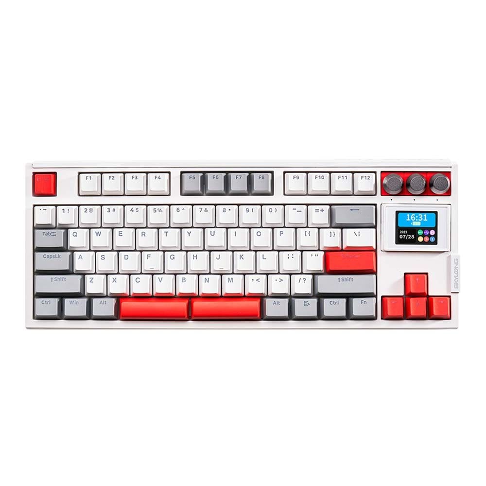 Teclado Gamer Mecanico Skyloong Gk87 Pro Grey White Red, Switch Ktt Brown, 3 Modos, Rgb, Hot Swap, 4000Mah, Branco