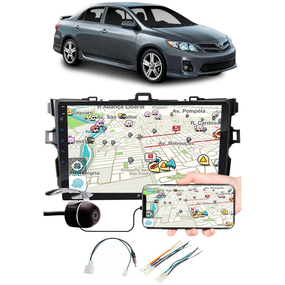 Multimídia 9" Polegadas Toyota Corolla 2009 à 2014 Espelhamento USB Bluetooth + Moldura Painel + Interface Volante + Chicotes + Câmera de Ré