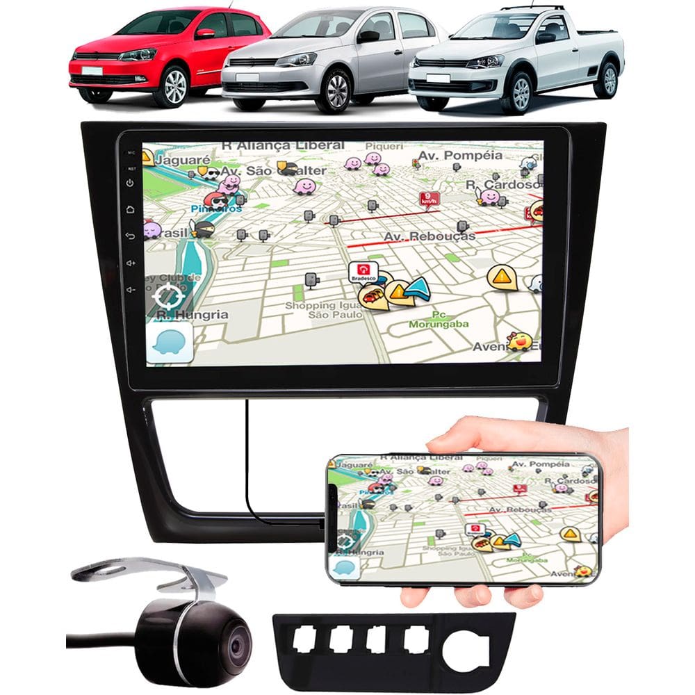 Multimídia 9" Polegadas Vw Gol Saveiro Voyage G6 Espelhamento USB Bluetooth + Moldura Painel + Câmera de Ré
