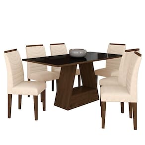 Mesa Com 6 Cadeiras 1,60 Pavia Imbuia/preto/bege - Móveis Arapongas