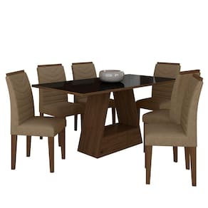 Mesa Com 6 Cadeiras 1,60 Pavia Imbuia/preto/capucci - Móveis Arapongas