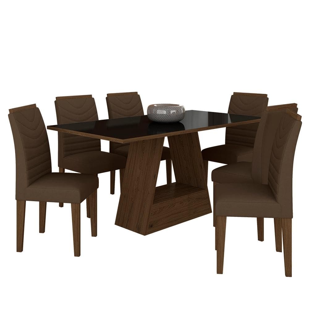 Mesa Com 6 Cadeiras 1,60 Pavia Imbuia/preto/marrom - Móveis Arapongas