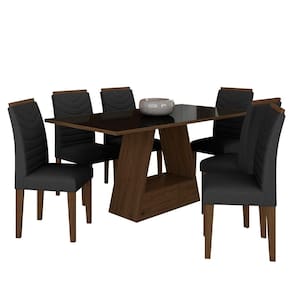 Mesa Com 6 Cadeiras 1,60 Pavia Imbuia/preto/preto - Móveis Arapongas
