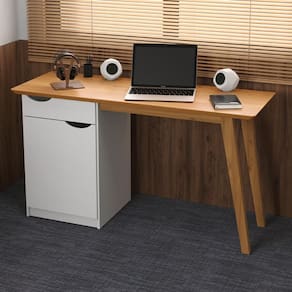 Escrivaninha com Porta Viana Branco Acetinado Cinamomo