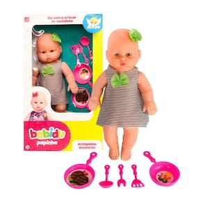Babidu Papinha Boneca Com Acessórios De Cozinha Para Brincar