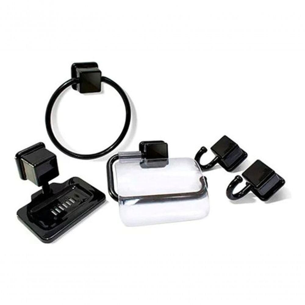 Conjunto De Acessórios Para Banheiro Com Design Moderno Em Preto 5 Peças
