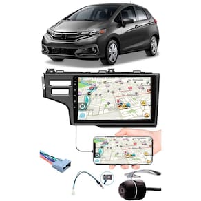 Multimídia 9" Polegadas Honda Fit 2015 à 2020 Espelhamento USB Bluetooth + Chicotes + Interface Volante + Moldura Painel + Câmera de Ré