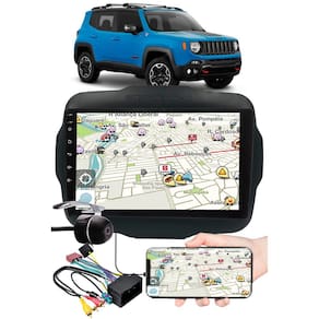 Multimídia 9" Polegadas Jeep Renegade Espelhamento USB Bluetooth + Moldura Painel + Chicotes + Câmera de Ré