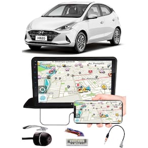 Multimídia 9" Polegadas Hyundai HB20 2020 2021 Espelhamento USB Bluetooth + Moldura Painel + Chicotes + Câmera de Ré