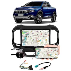 Multimídia 9" Polegadas Fiat Toro Espelhamento USB Bluetooth + Moldura Painel + Chicotes + Câmera de Ré