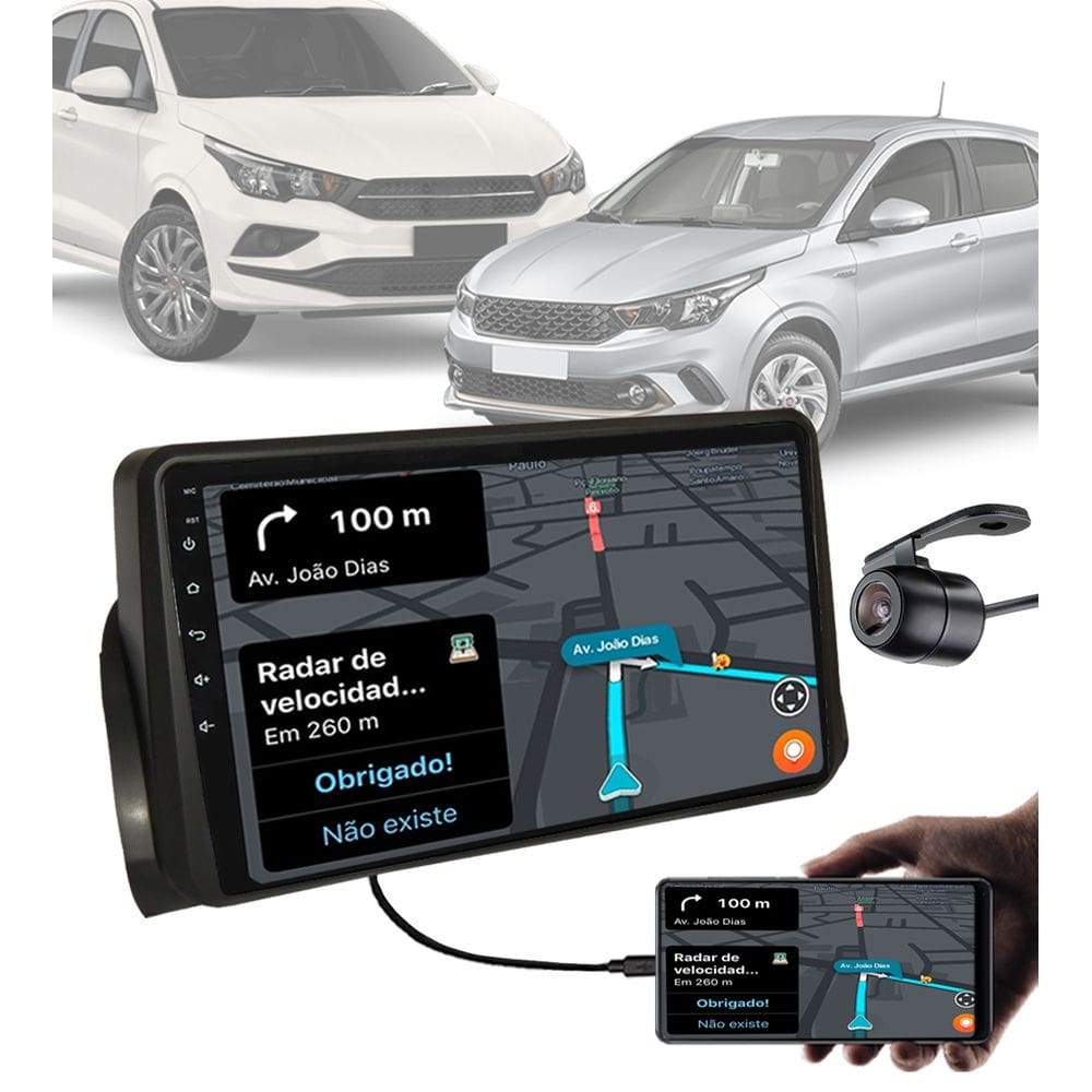 Multimídia 9" Polegadas Fiat Argo e Cronos 2018 a 2020 + Moldura + Câmera de Ré + Interface Can