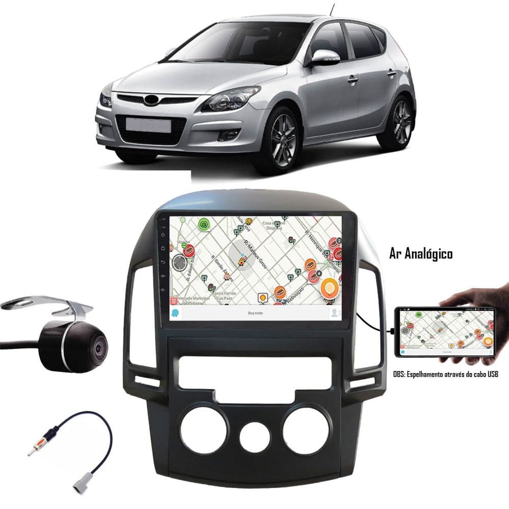 Multimídia 9" Hyundai I30 2009 até 2013 Espelhamento USB Bluetooth + Câmera de Ré + Moldura