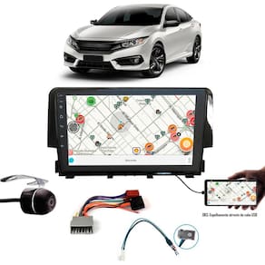 Multimídia 9" Civic G10 2016 em Diante Espelhamento USB Bluetooth + Câmera de Ré + Moldura + Chicote + Adaptador Antena + Interface Comando de Vo