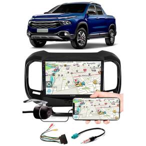 Multimídia 9" Polegadas Fiat Toro Espelhamento USB Bluetooth + Moldura Painel + Interface Volante + Chicotes + Câmera de Ré