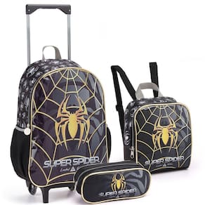 Kit Mochila Rodinha Lancheira Estojo Super Spider Black