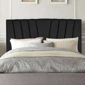 Cabeceira Estofada Casal Belgica 140cm Linho Com Frames Preto