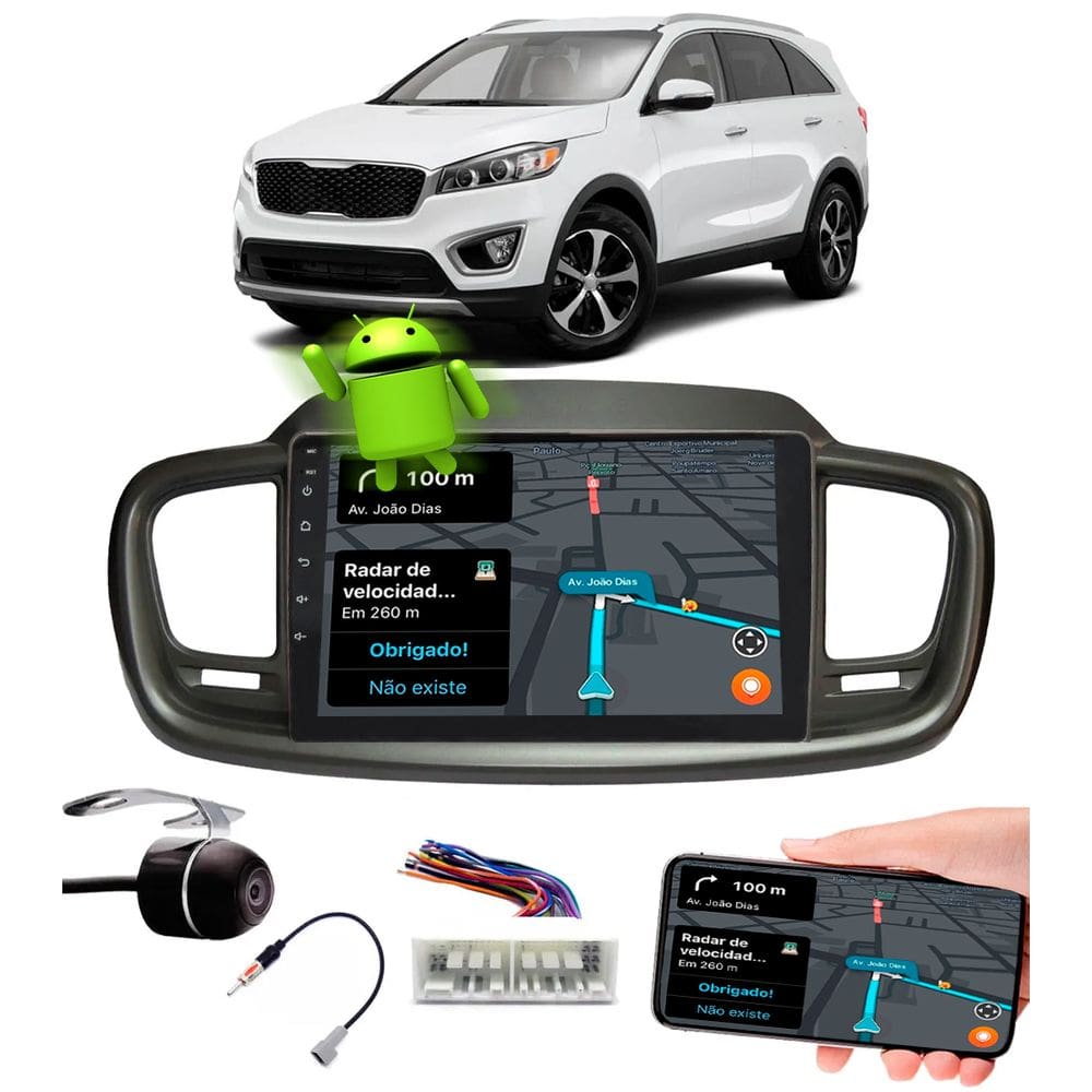 Multimídia 10" Polegadas KIA Sorento 2015 em Diante Android Espelhamento GPS Bluetooth USB + Câmera de Ré + Chicote + Adaptador de Antena