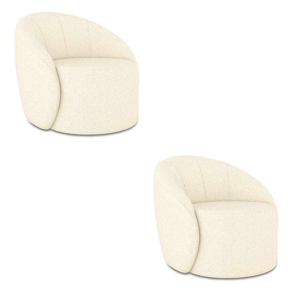 Poltrona Decorativa Orgânica Giratória Kit 2 Lua Linho Bege D03 - D`Rossi