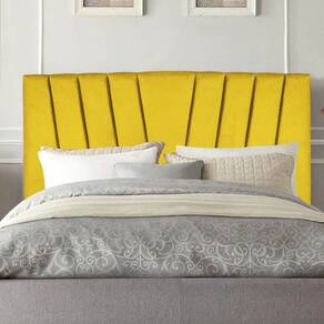 Cabeceira Estofada Casal Belgica 140cm Linho Com Frames Amarelo