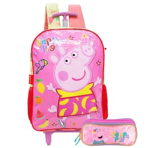 Mochila Peppa Pig Escolar Rodinhas Com Estojo Duplo Meninas