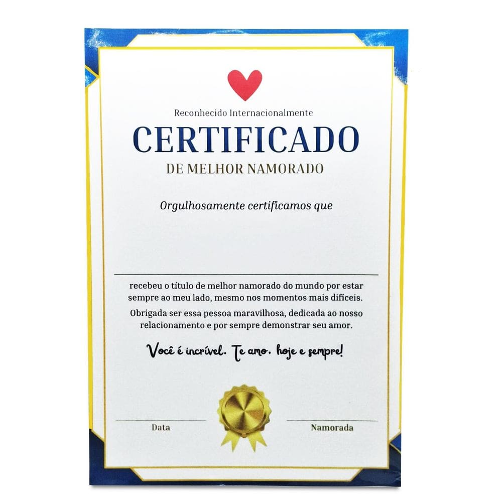 Certificado de Melhor Namorado do Mundo Presente de Namoro