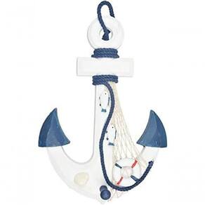 Ancora Decorativa Náutica Marinheiro Branco E Azul 33cm