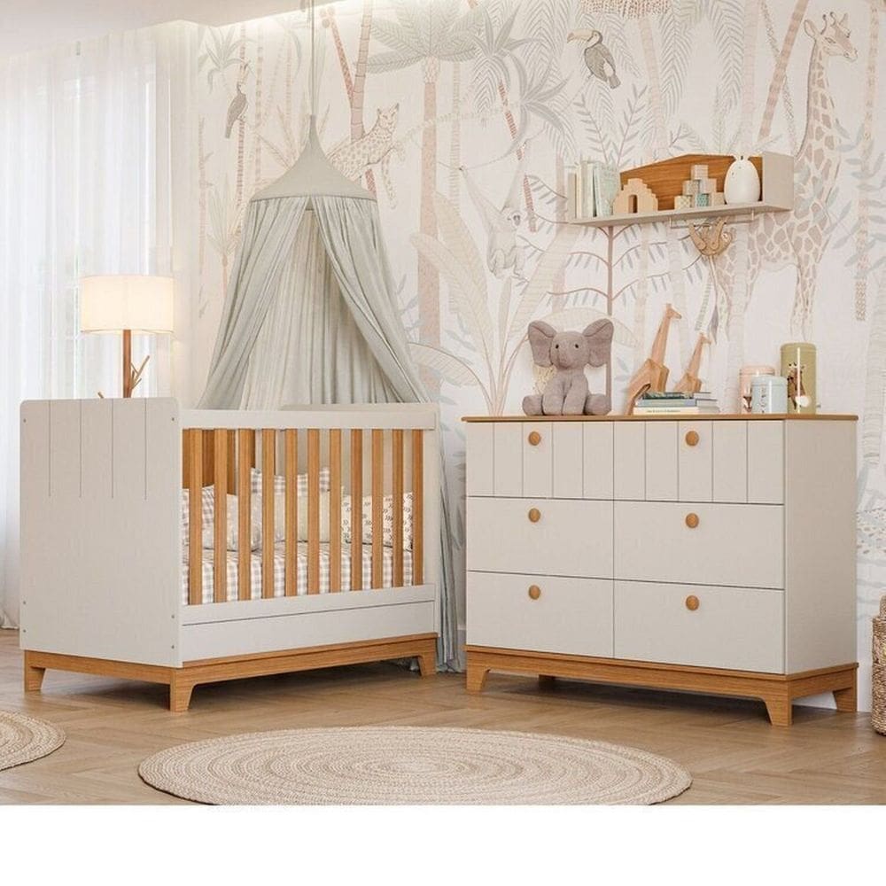 Conjunto Quarto de Bebê 1 Berço 1 Cômoda 6 Gavetas Chantilly Off White/Marrom