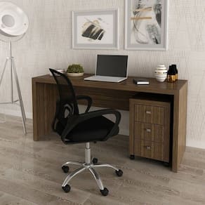 Conjunto 1 Mesa para Escritório 1 Gaveteiro 3 Gavetas Nogal