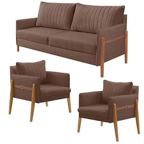 Conjunto de Sala de Estar Orion com 1 Sofá 2 Lugares Living e 2 Poltronas Marrom