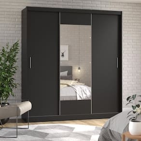 Guarda-Roupa Casal com Espelho 3 Portas de Correr Muriqui Maxx CabeCasa MadeiraMadeira Preto