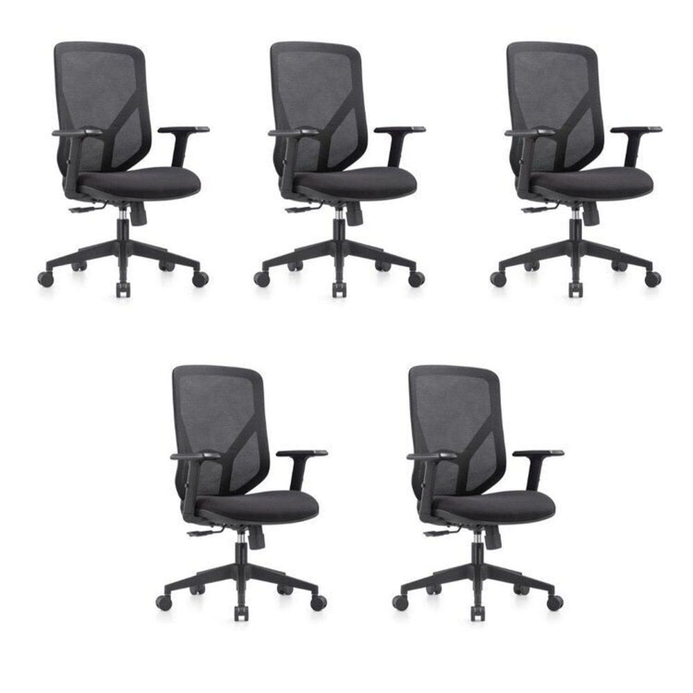 Conjunto 5 para Escritório Cadeiras para Escritório Alpha Giratórias Diretor com Braços Ajustáveis Preto