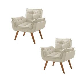 Kit 2 Poltronas em Veludo Base Palito Quadrada Opalla Prime Marfim/Marfim