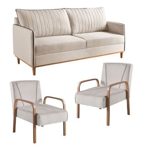 Conjunto de Sala de Estar 1 Sofá Dois Lugares Persa e 2 Poltronas Ágata Bege