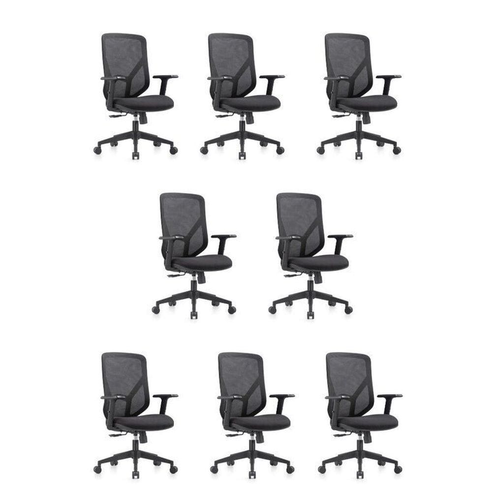 Conjunto 8 Cadeiras para Escritório Alpha Giratórias Diretor com Braços Ajustáveis Preto