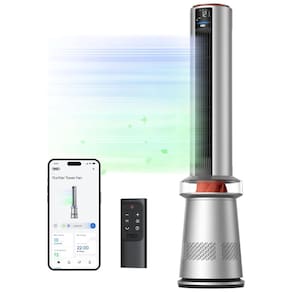 Ventilador de Torre e Purificador de Ar Inteligente, com Oscilação de 120°, 5 Velocidades, Baixo Ruído de 25 dB e Controle Remoto e APP,