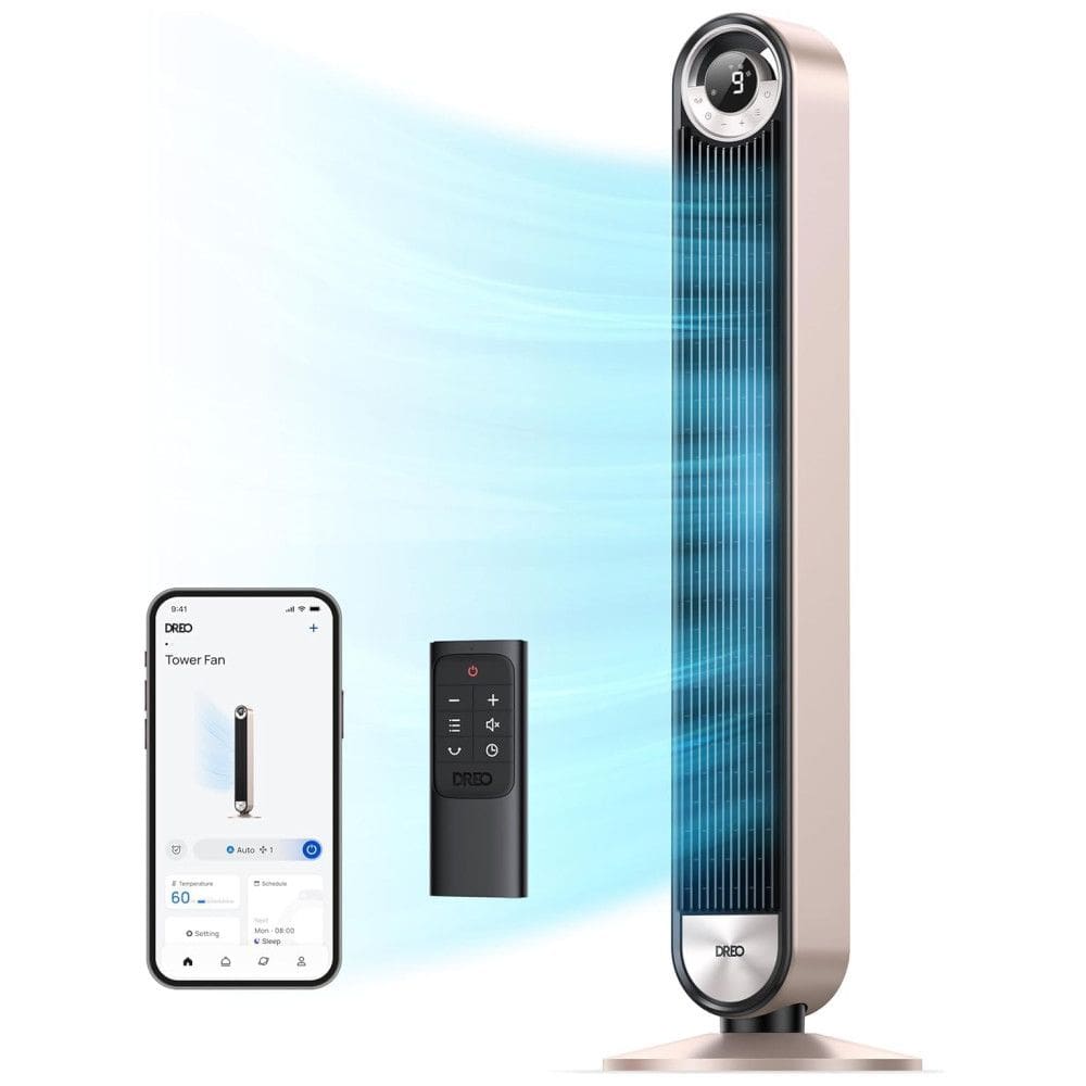 Ventilador de Torre Sem Lâminas com Oscilação de 90º, 9 Velocidades, Silencioso, Temporizador de 12H, Display LED, Controle Remoto, Voz e