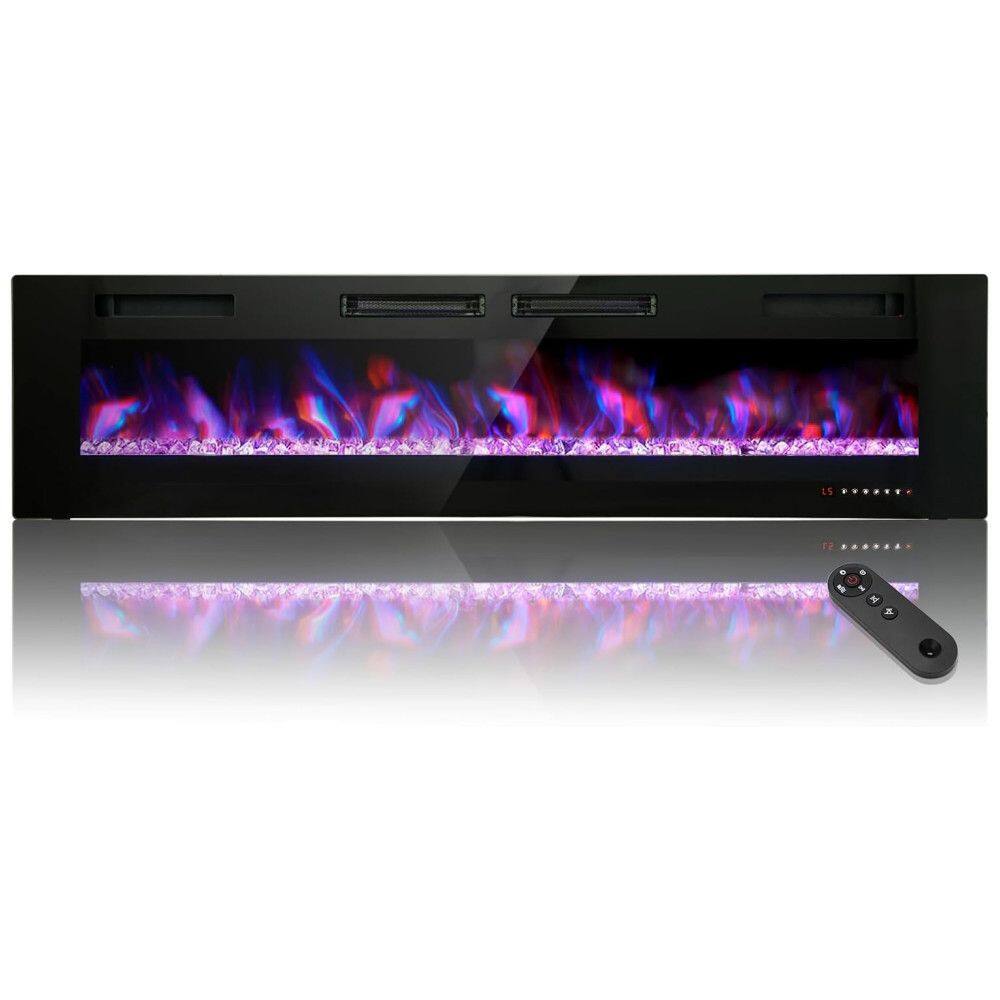 Lareira Elétrica de Embutir A46x182L cm com Temporizador, Controle Remoto, Baixo Ruído, Cor e Velocidade de Chama Ajustáveis, 110V 1500W,