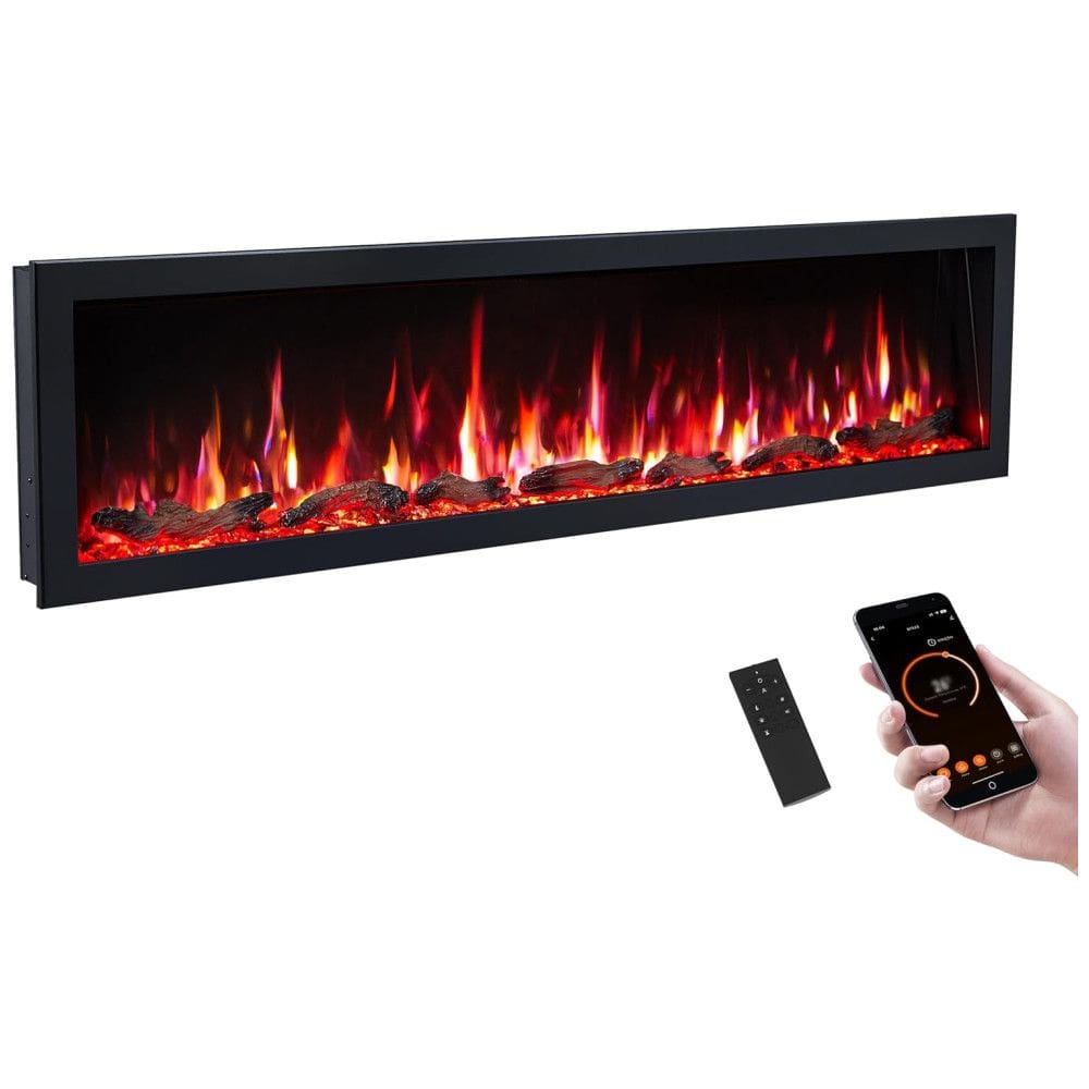 Lareira Elétrica de Embutir A45x183L cm com 9 Cores de Chama, Temporizador, Desligamento de Segurança, Compatível Alexa e Google Assistant,