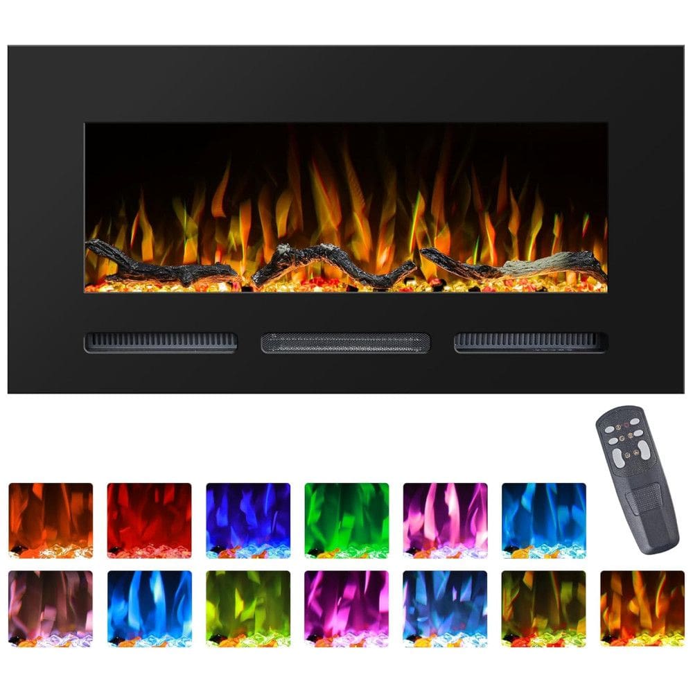 Lareira Elétrica de Embutir A54x106L cm com Temporizador, Controle Remoto, Brilho Ajustável, 13 Chamas Coloridas, Tora e Cristal, 110V