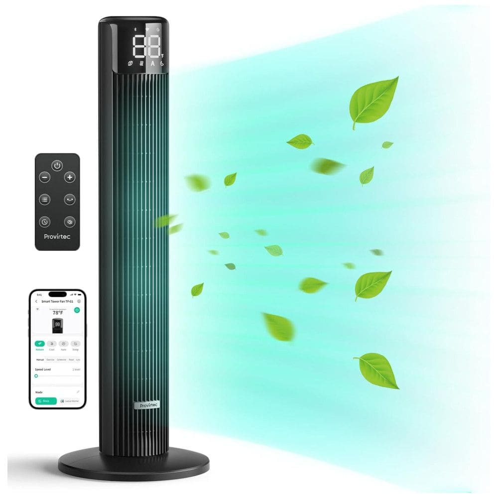 Ventilador de Torre sem Lâminas, Estilo Moderno com Oscilação de 90°, 6 Velocidades, Temporizador de 24H, Controle Remoto e APP, 110V,