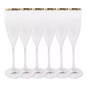Kit 6 Taças Champagne Borda Dourada 180ml Acrílico Lsc Toys
