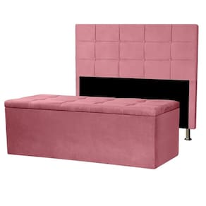 Kit Cabeceira e Calçadeira Baú Casal 1,40m Roma Suede Rosa Dal Poz Estofados
